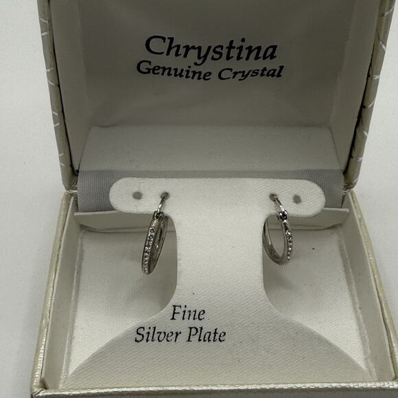 Chrystina Jewelry - Chrystina Silver Hoop Earrings Genuine Crystal Fine Silver Plated Classic